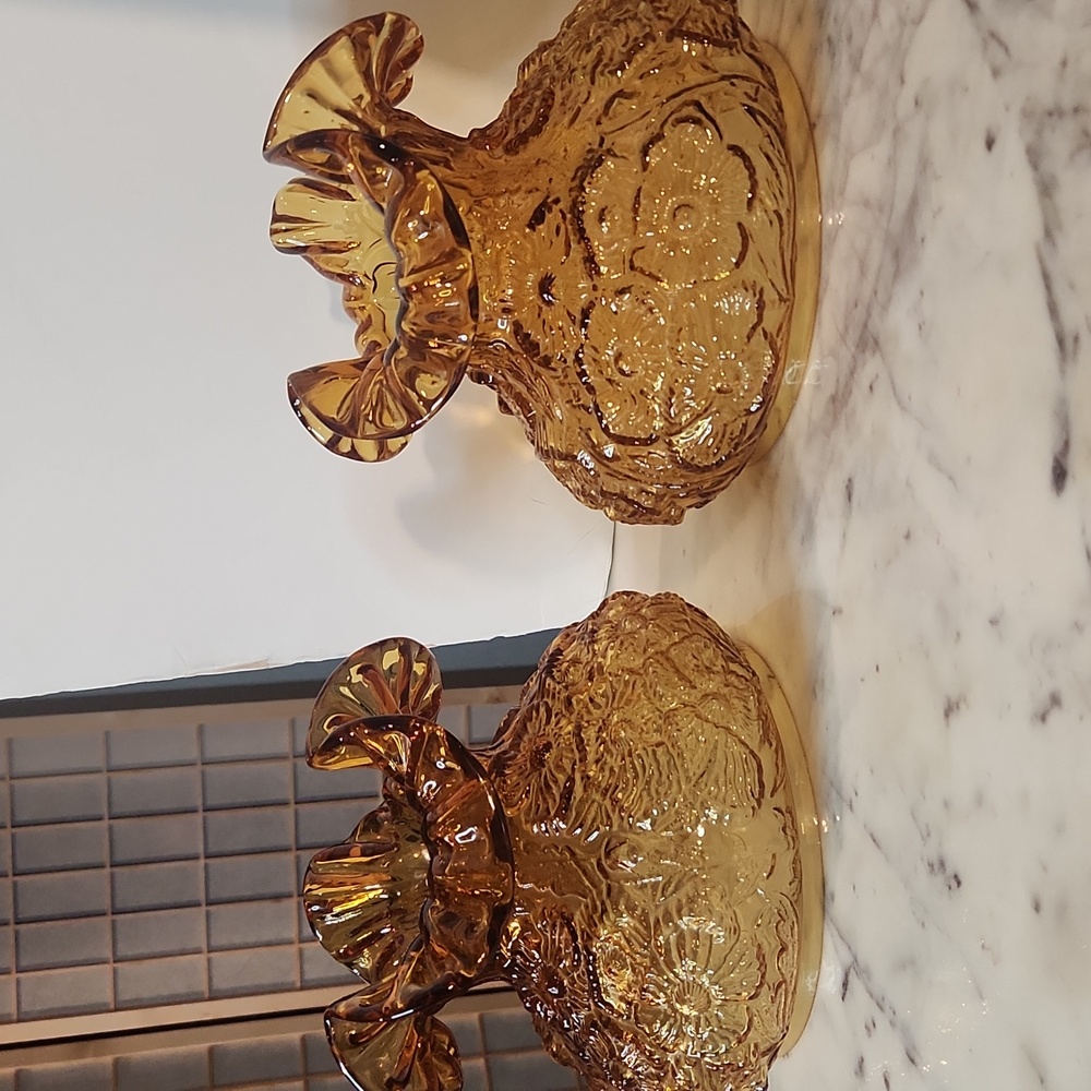 Fenton Poppy Amber Gold Glass Lamp Shade RARE